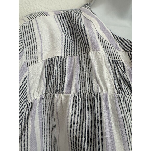 Splendid Women's Blouse V-Neck Viscose Linen Peasant White Stripe Boho Beach L - Picture 3 of 7